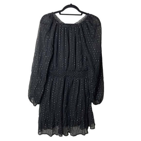 Old Navy Black Metallic Silver‎ Balloon Sleeve Dress Sz L Dressy Chiffon Boho - Picture 2 of 7